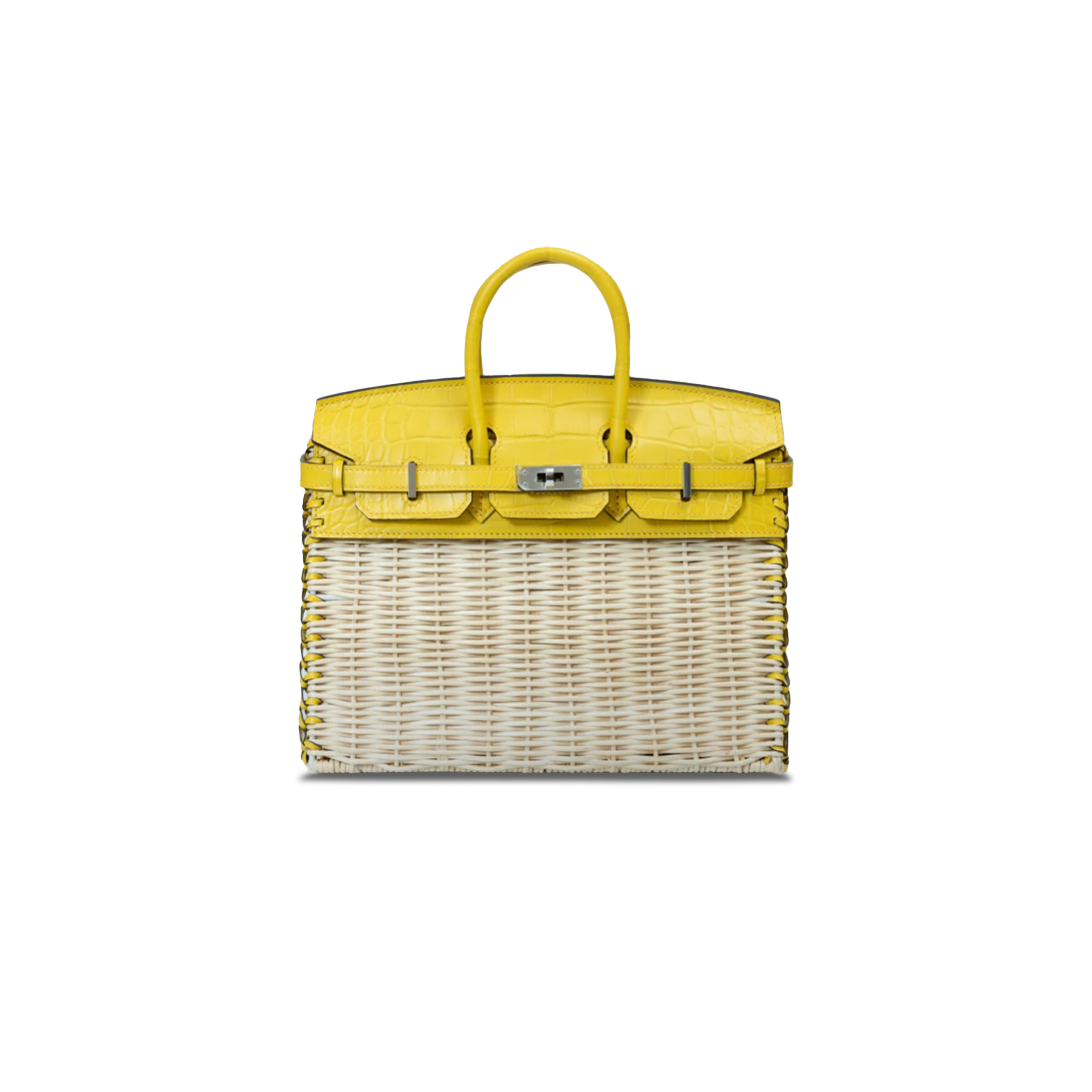 HERMÈS MASTER BIRKIN 25 PICNIC BAG YELLOW CROCODILE LEATHER AND WOVEN WICKER BAG H082668CK06 (25*20*13cm)